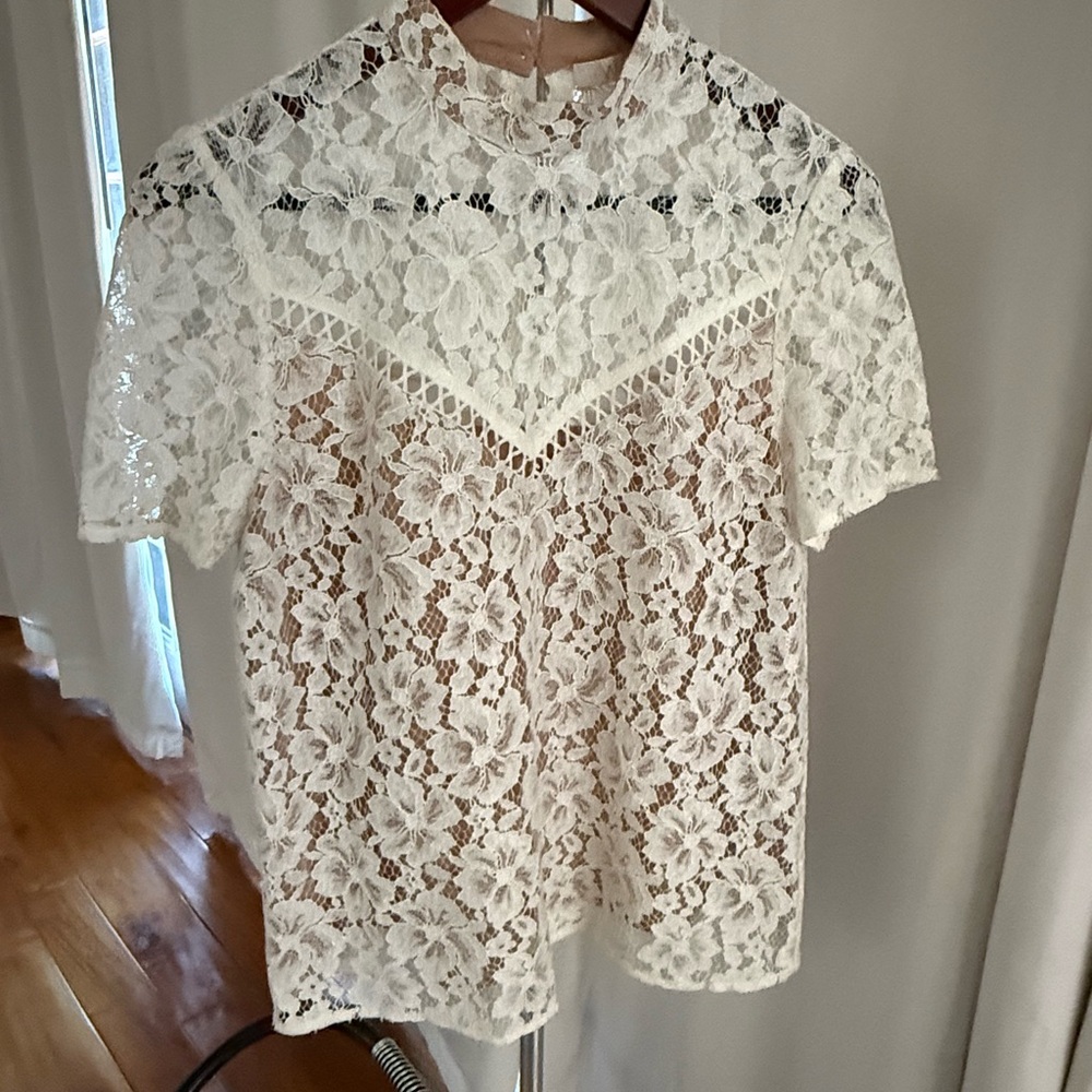 Wayf White Floral Lace Blouse